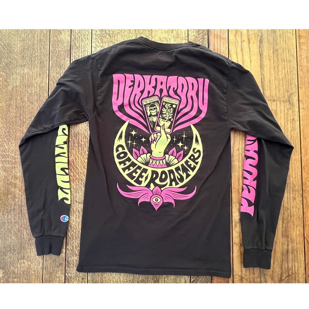 Perkatory Connecticut Coffee Roaster black long sleeve T-Shirt tarot card cotton